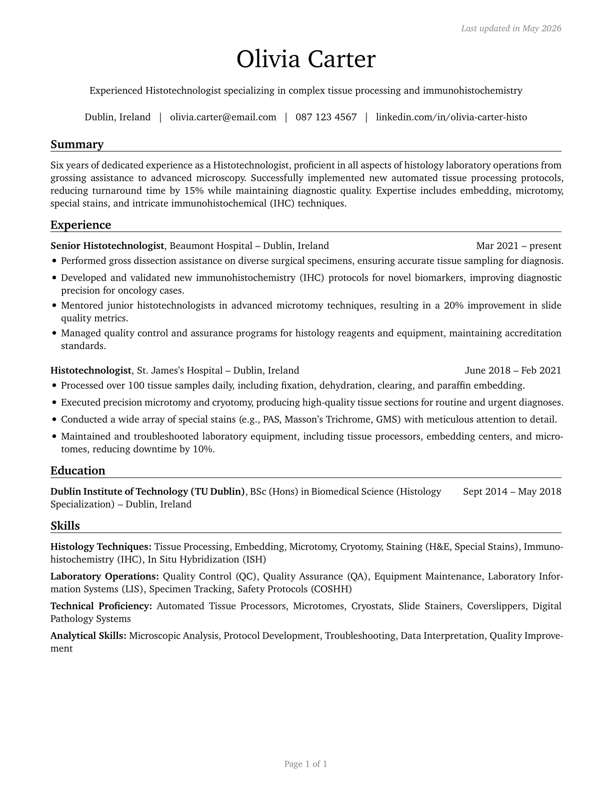 Histotechnologists CV in English — page 1