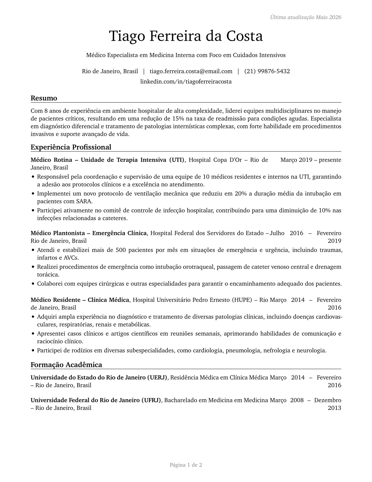 Physicians, All Other CV in Portuguese — page 1