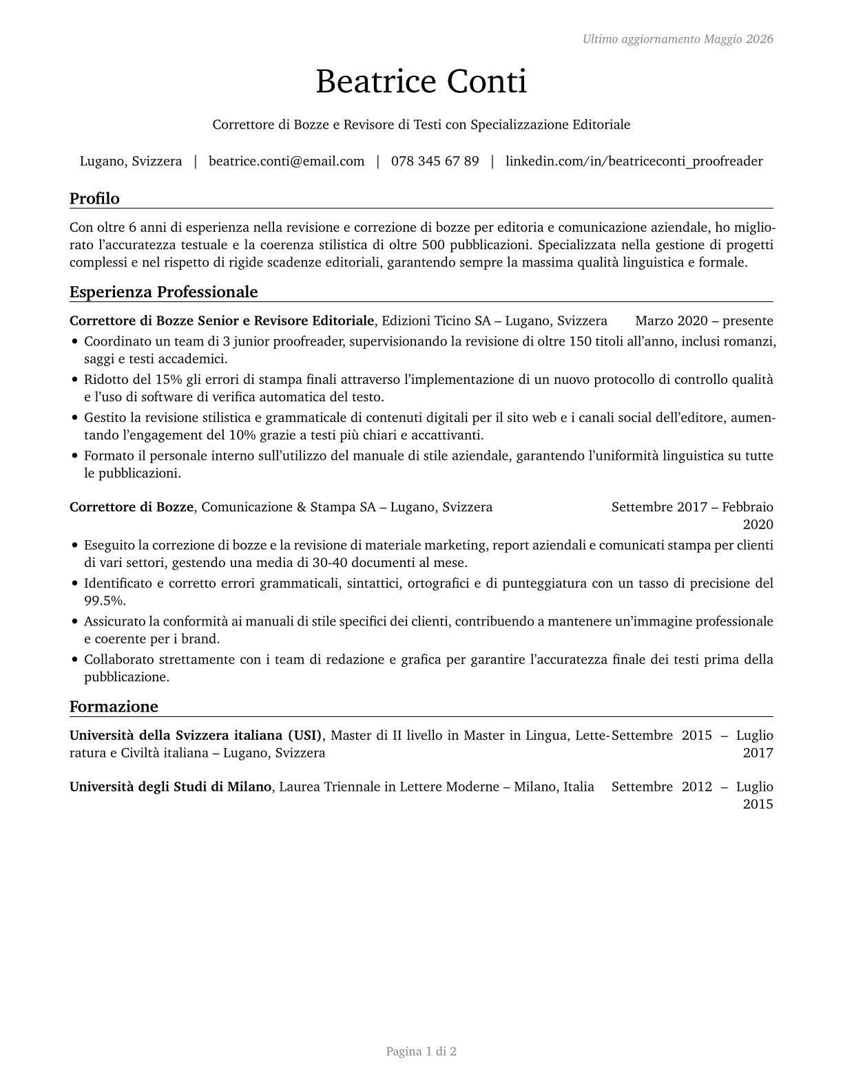 Proofreaders and Copy Markers CV in Italian — page 1