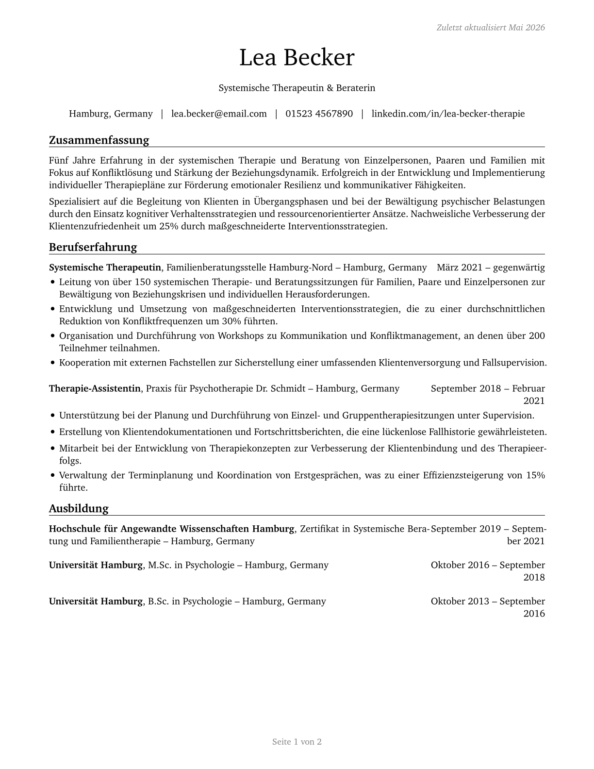 Therapists, All Other CV in German — page 1