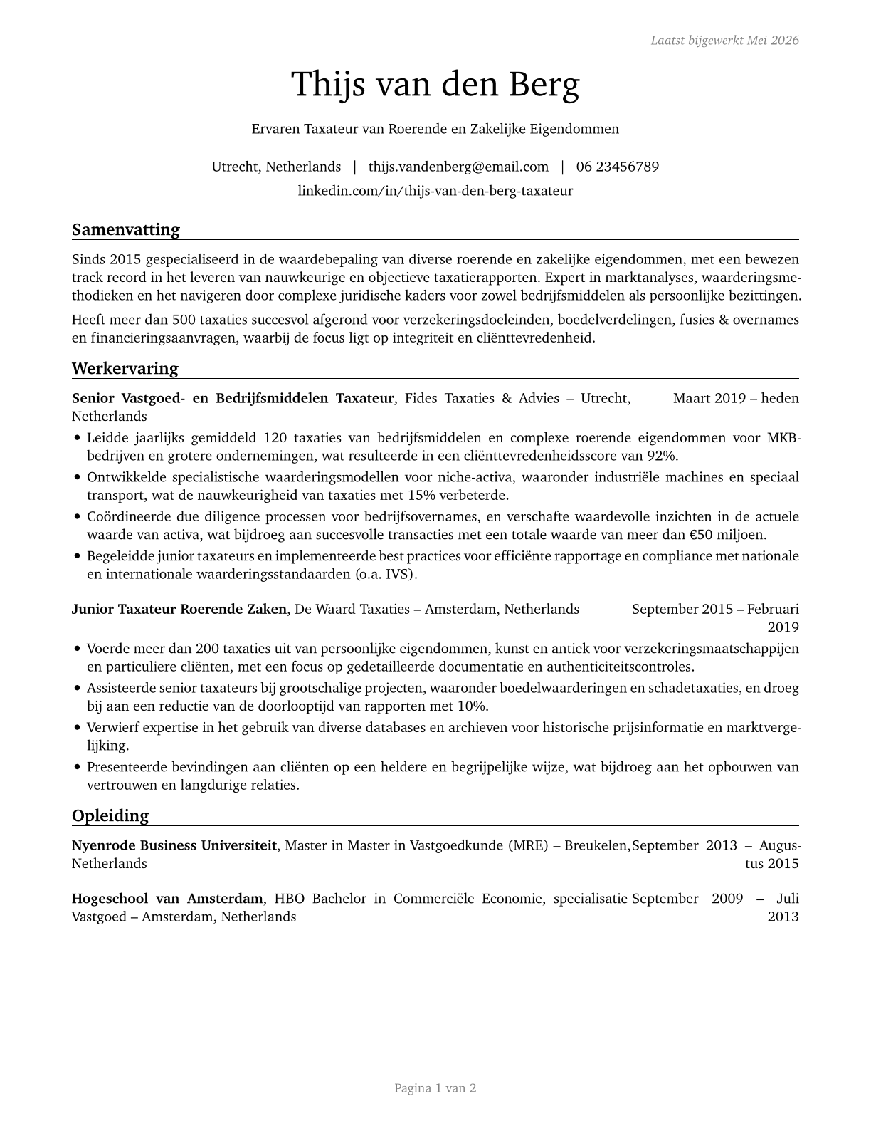 Appraisers of Personal and Business Property CV in Dutch — page 1