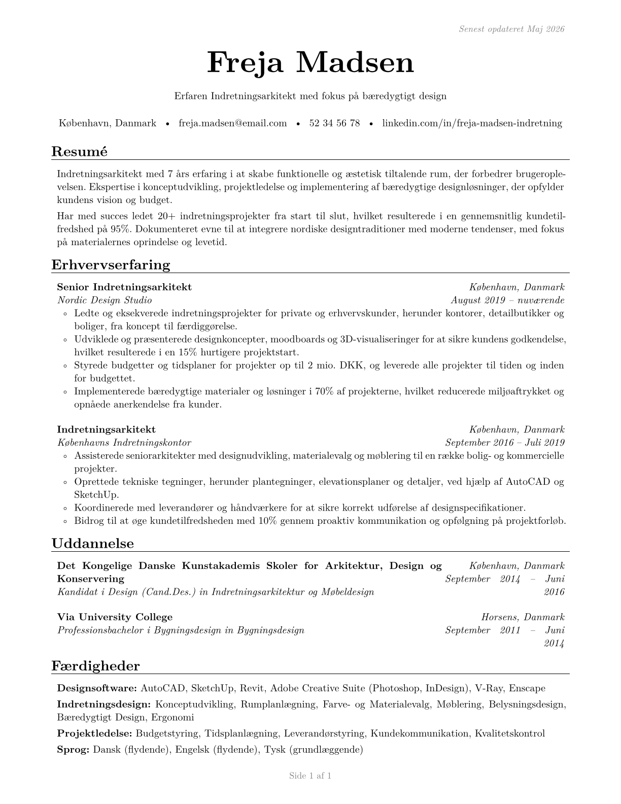 Interior Designers CV in Danish — page 1