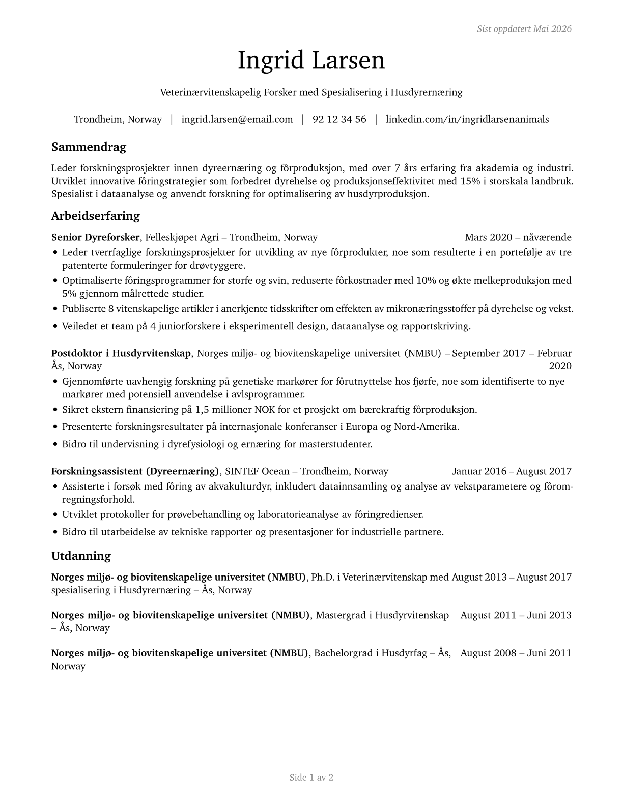 Animal Scientists CV in Norwegian_bokmal — page 1