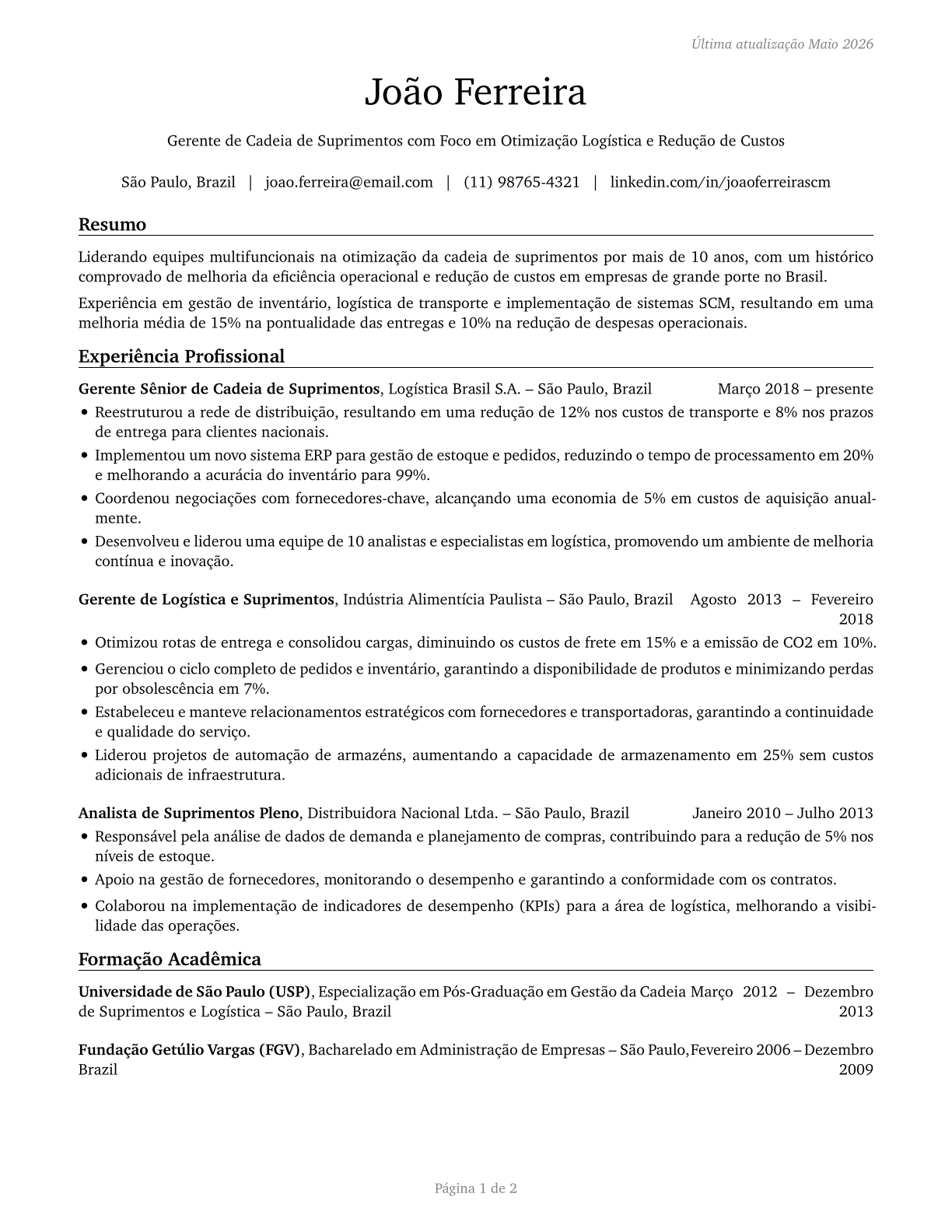Supply Chain Managers CV in Portuguese — page 1