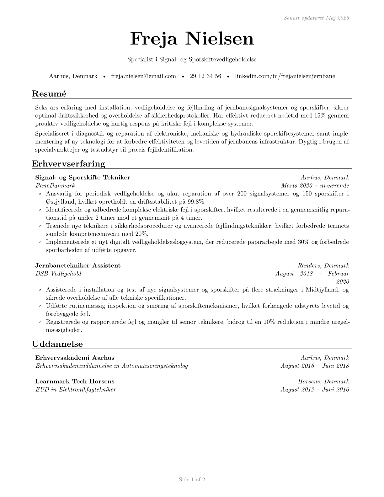 Signal and Track Switch Repairers CV in Danish — page 1