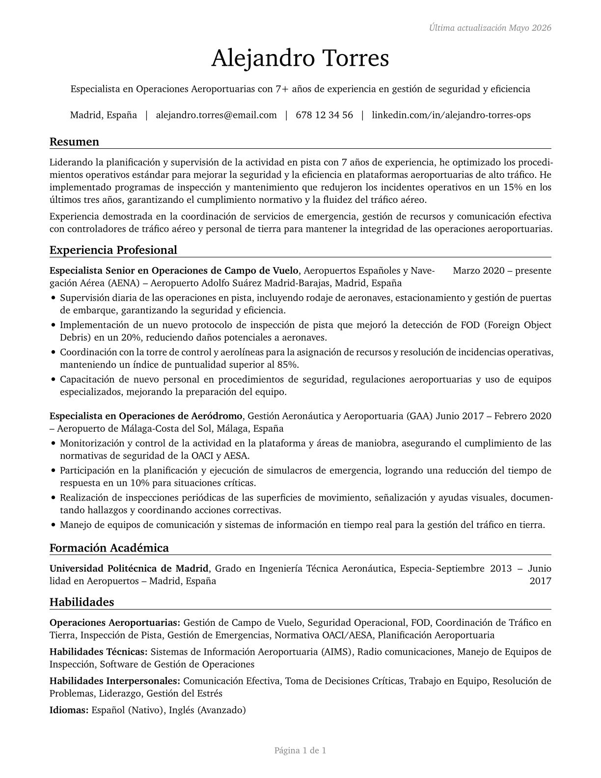 Airfield Operations Specialists CV in Spanish — page 1