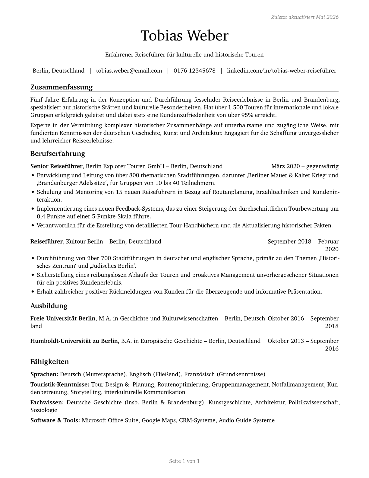 Travel Guides CV in German — page 1