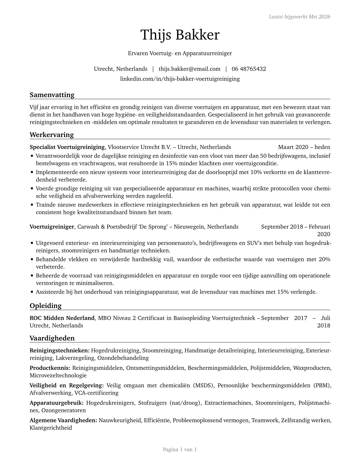 Cleaners of Vehicles and Equipment CV in Dutch — page 1