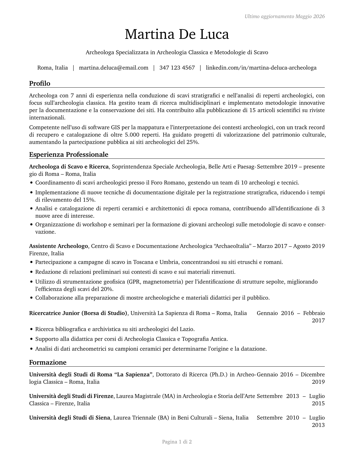 Anthropologists and Archeologists CV in Italian — page 1