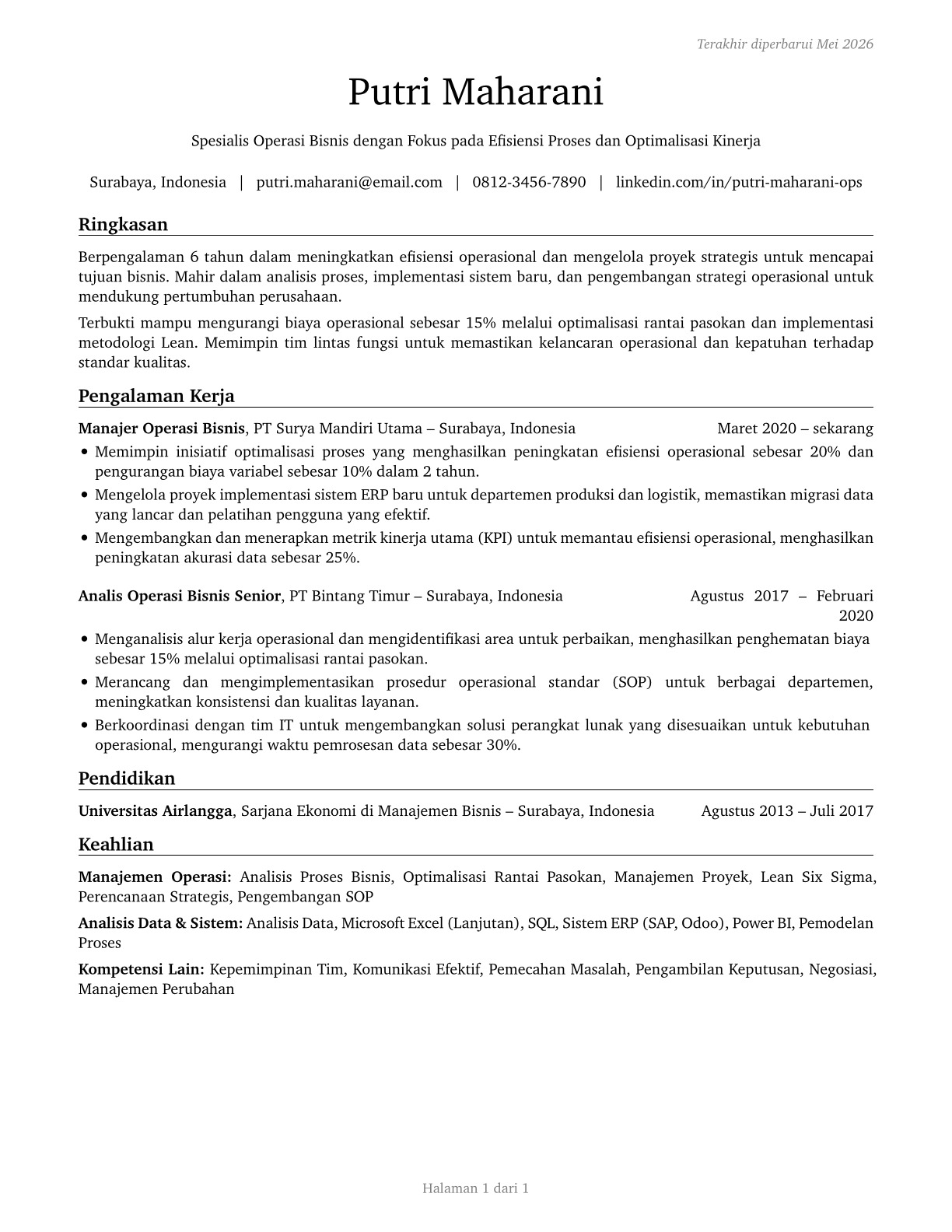 Business Operations Specialists, All Other CV in Indonesian — page 1
