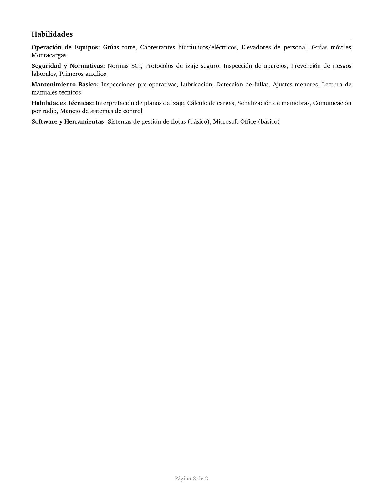 Hoist and Winch Operators CV in Spanish — page 2