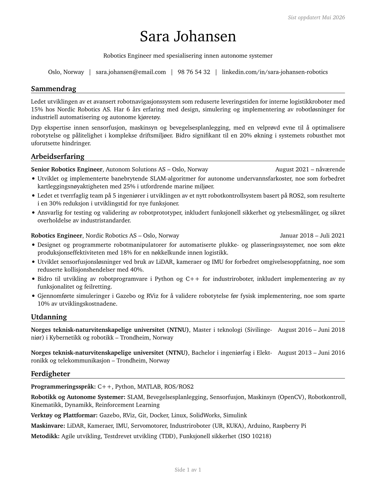 Robotics Engineers CV in Norwegian_bokmal — page 1