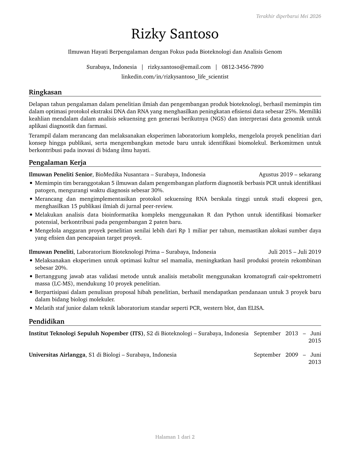 Life Scientists, All Other CV in Indonesian — page 1