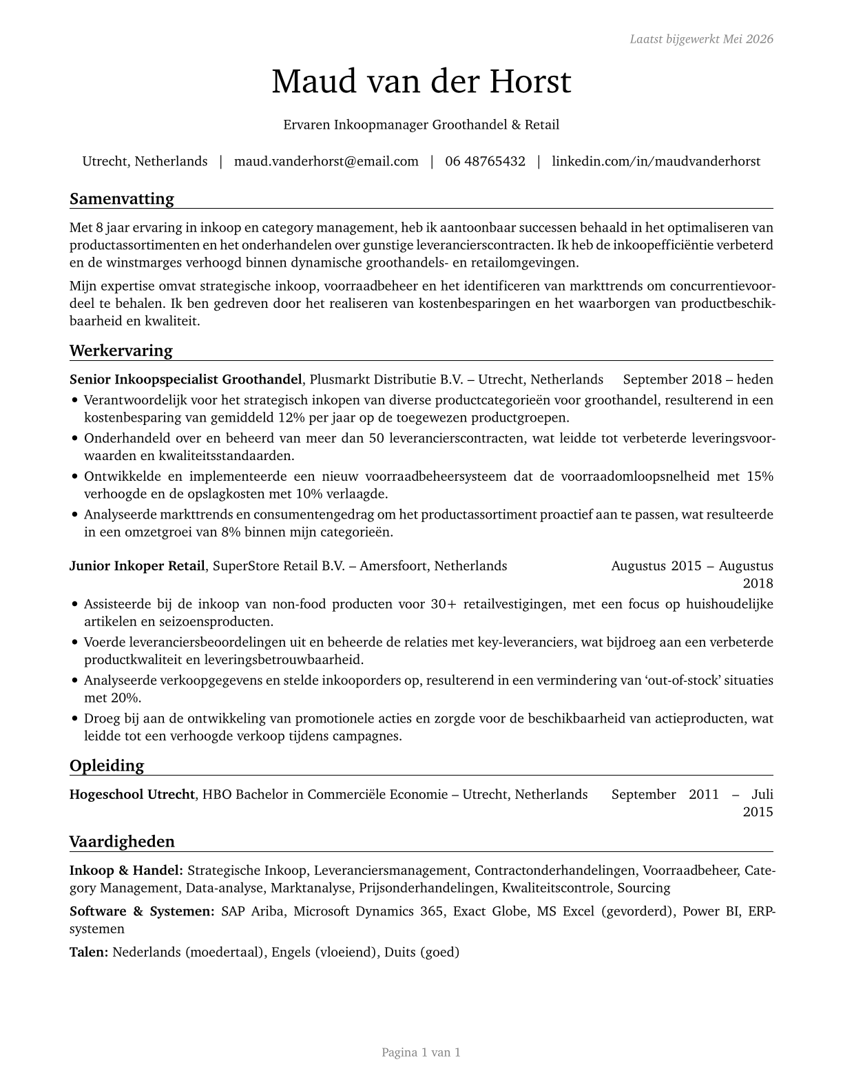 Wholesale and Retail Buyers, Except Farm Products CV in Dutch — page 1