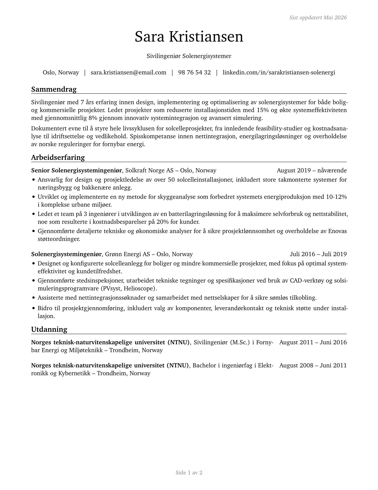 Solar Energy Systems Engineers CV in Norwegian_bokmal — page 1