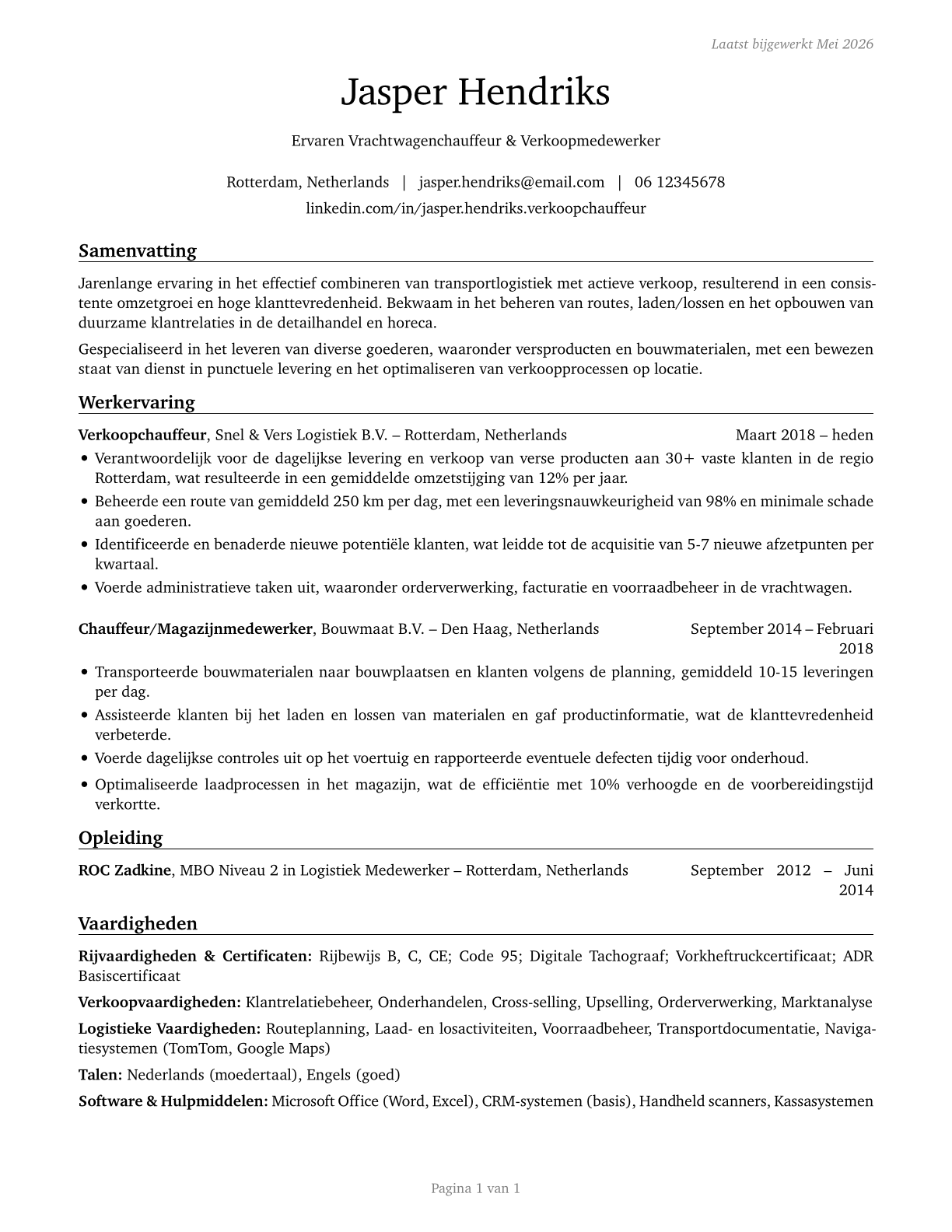 Driver/Sales Workers CV in Dutch — page 1