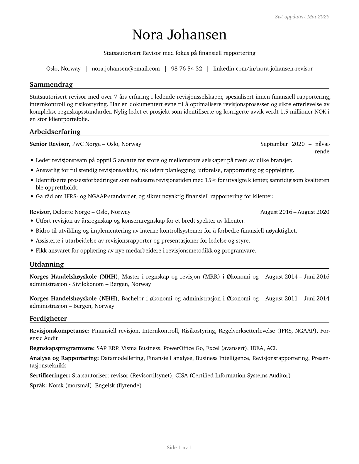 Accountants and Auditors CV in Norwegian_bokmal — page 1
