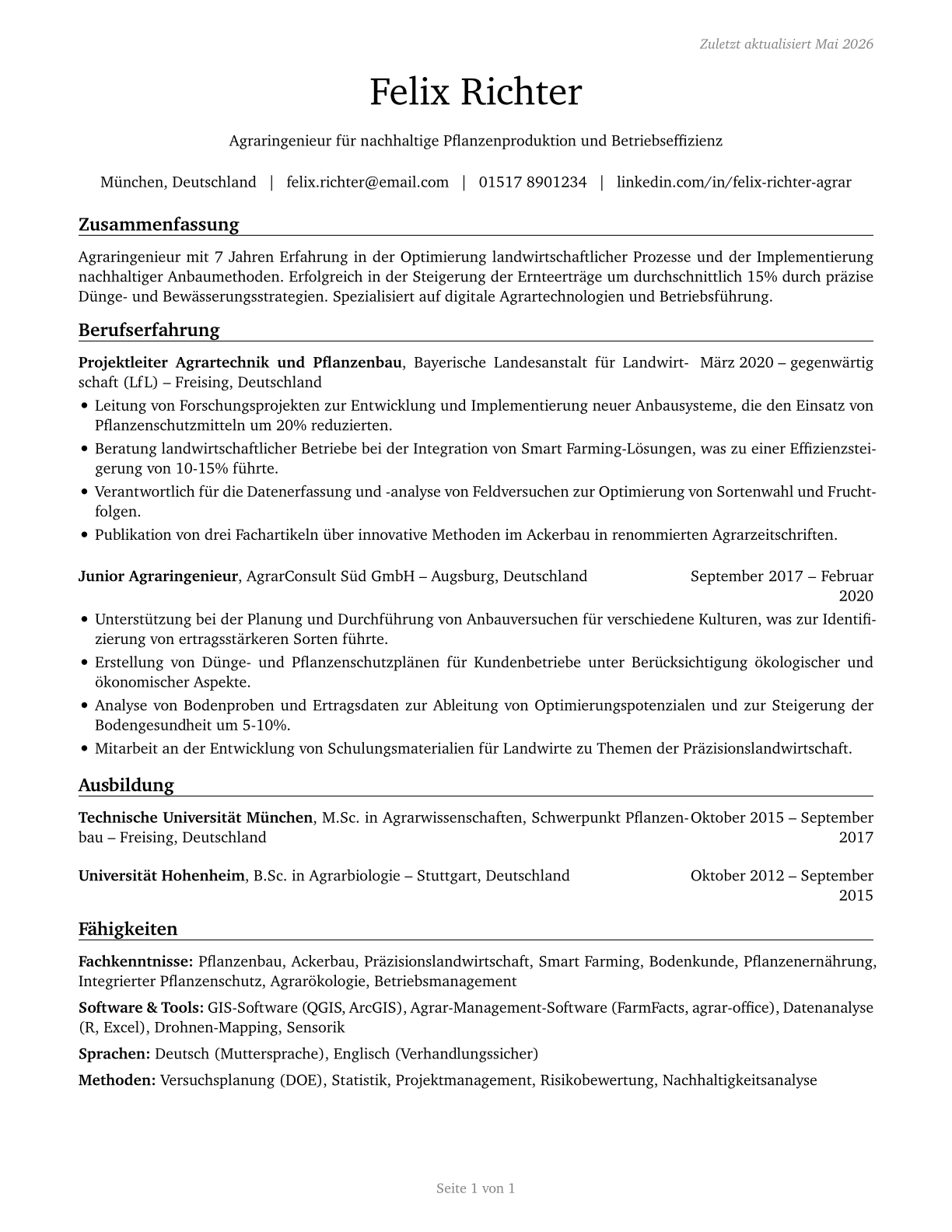 Agricultural Engineers CV in German — page 1