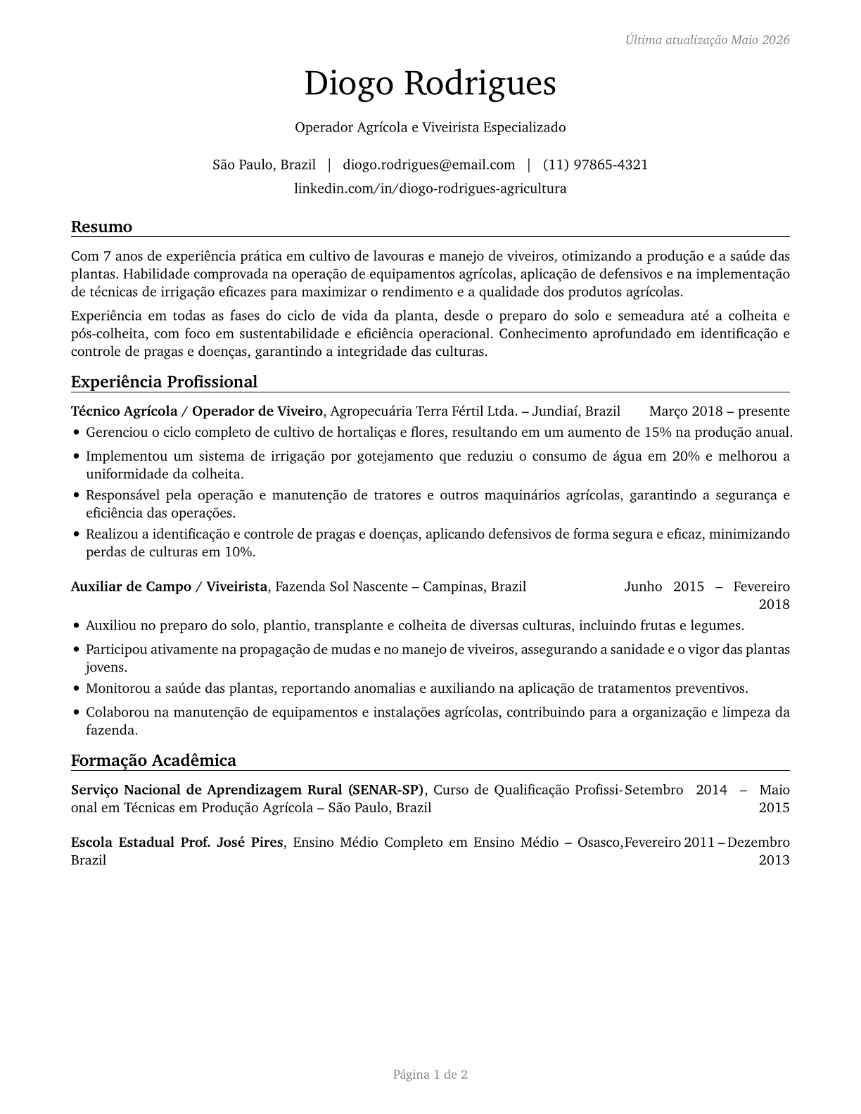 Farmworkers and Laborers, Crop, Nursery, and Greenhouse CV in Portuguese — page 1
