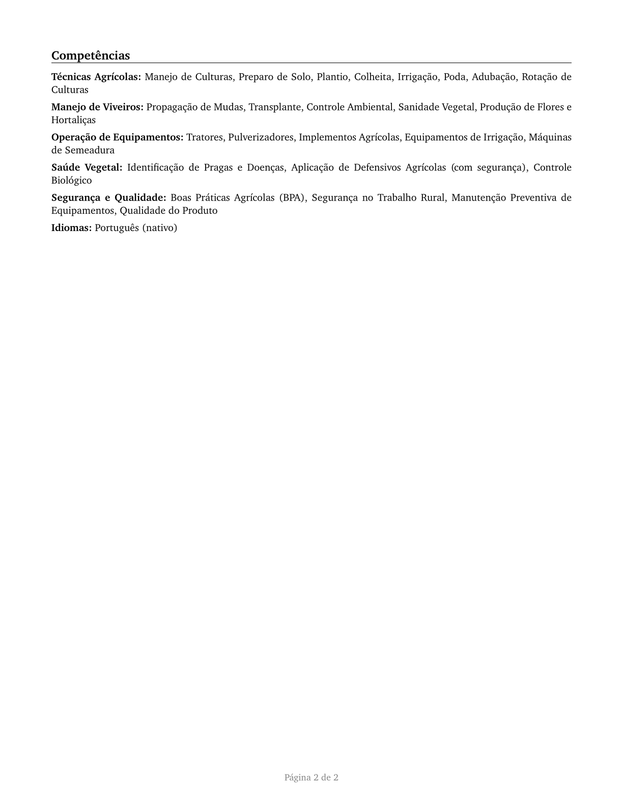Farmworkers and Laborers, Crop, Nursery, and Greenhouse CV in Portuguese — page 2