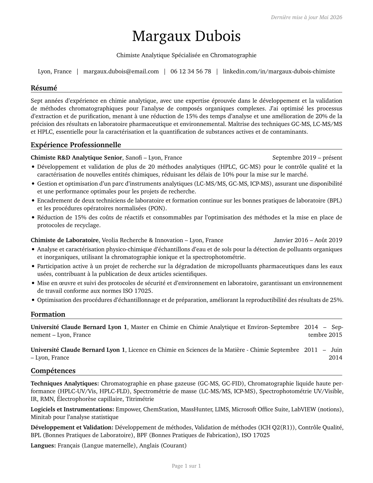 Chemists CV in French — page 1
