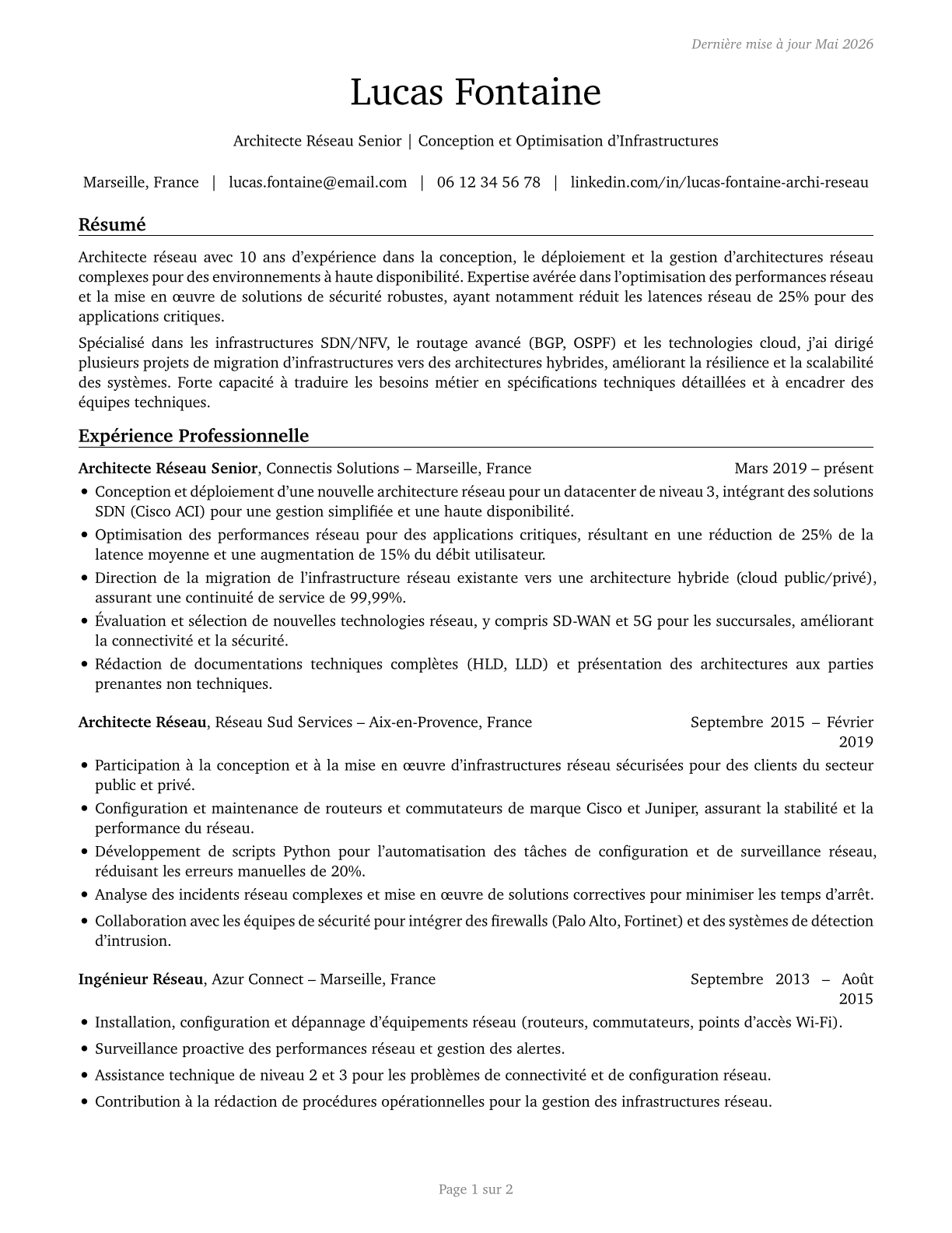 Computer Network Architects CV in French — page 1