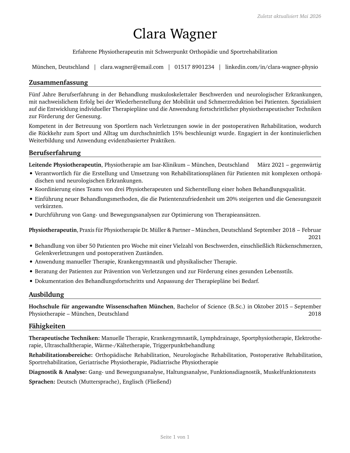 Physical Therapists CV in German — page 1