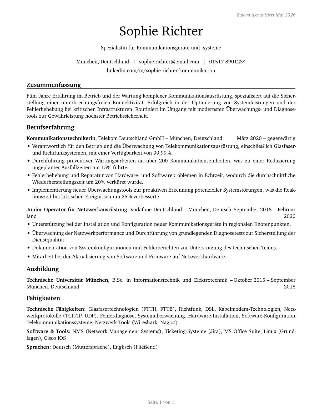 Communications Equipment Operators, All Other CV in German — page 1