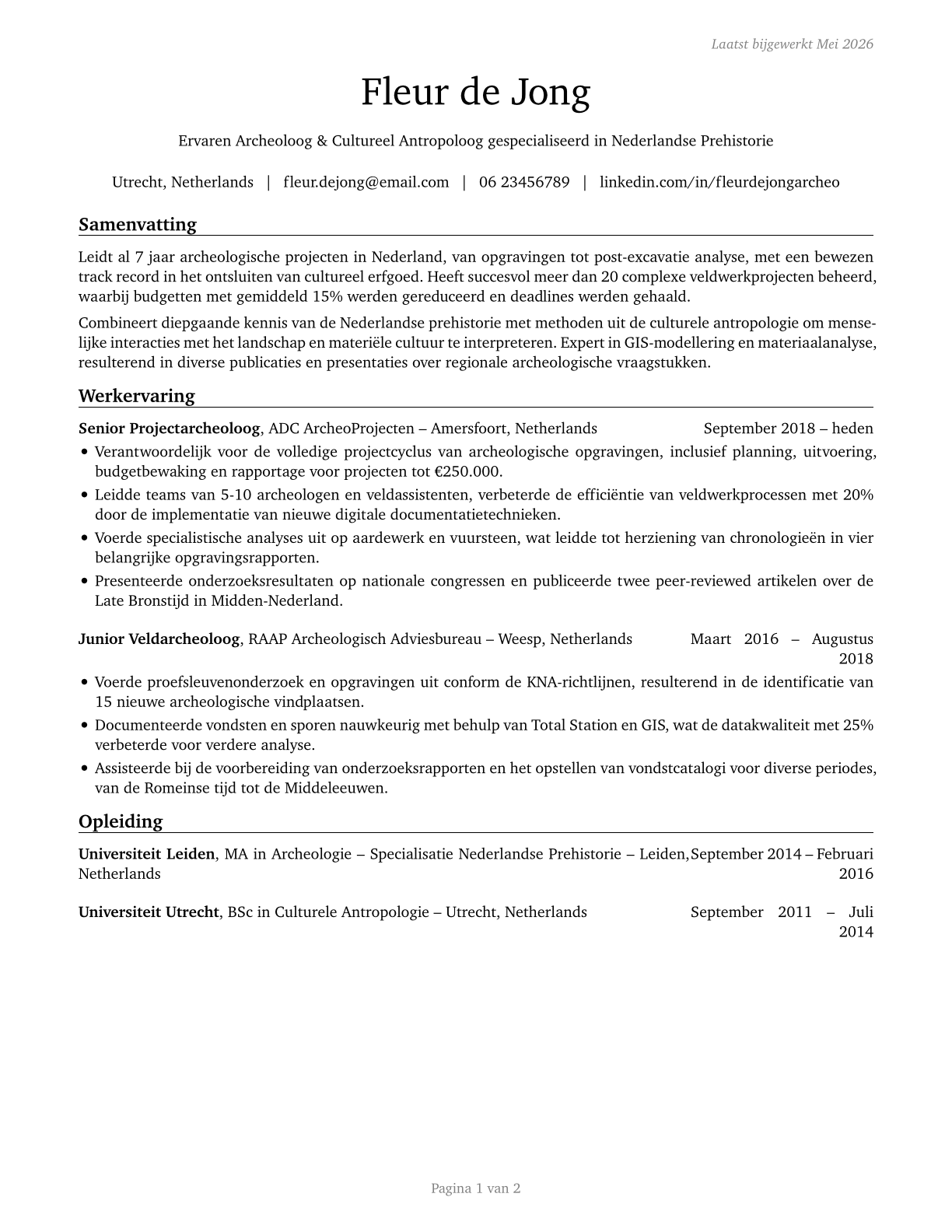 Anthropologists and Archeologists CV in Dutch — page 1