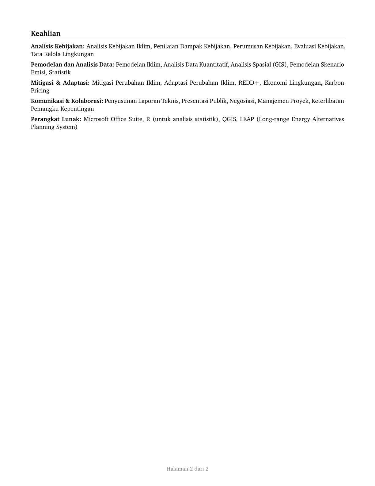 Climate Change Policy Analysts CV in Indonesian — page 2
