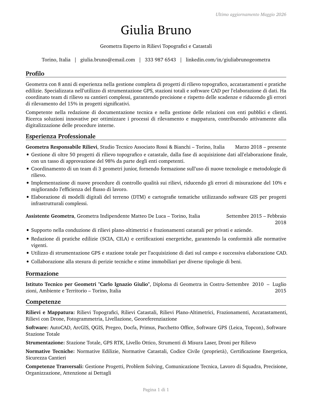 Surveyors CV in Italian — page 1