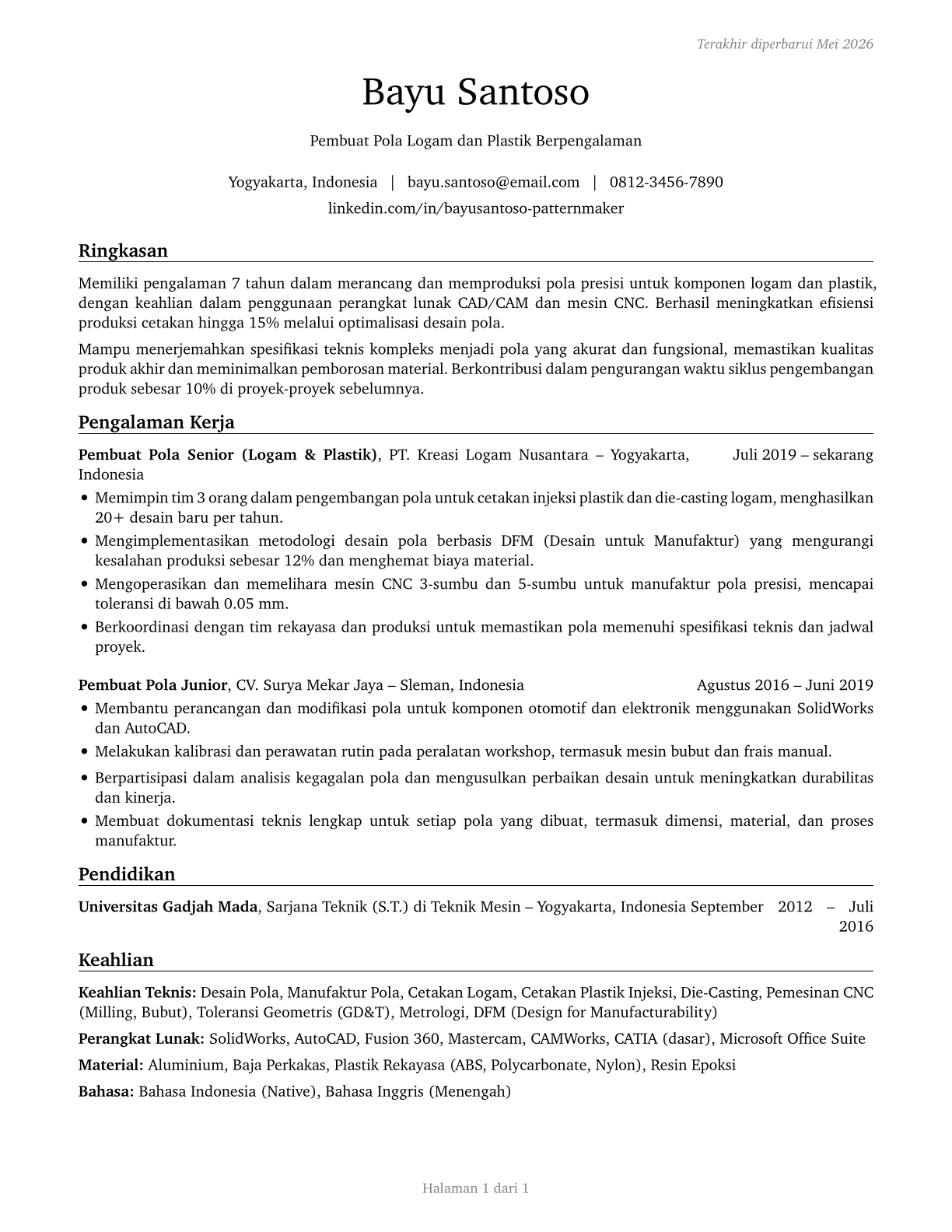Patternmakers, Metal and Plastic CV in Indonesian — page 1