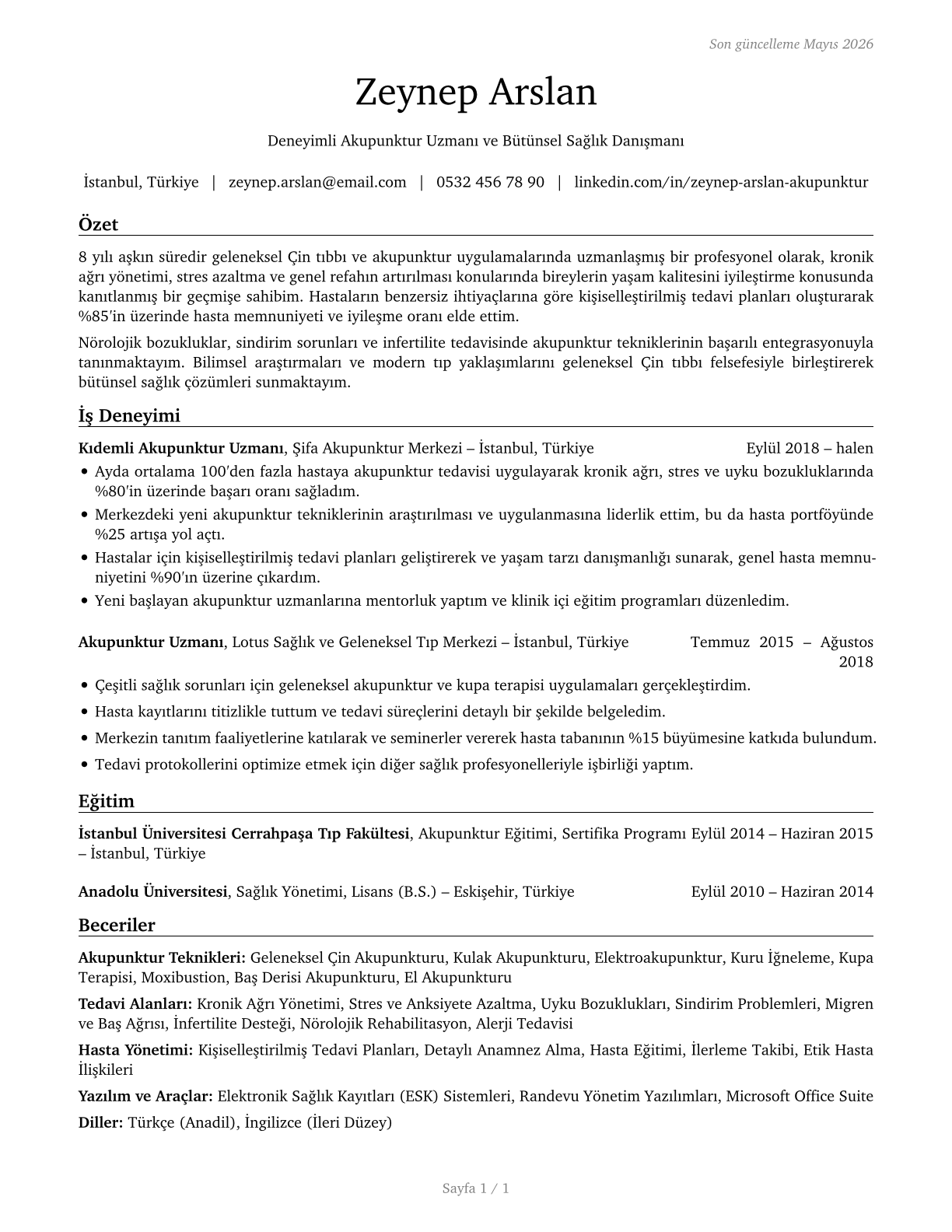 Acupuncturists CV in Turkish — page 1