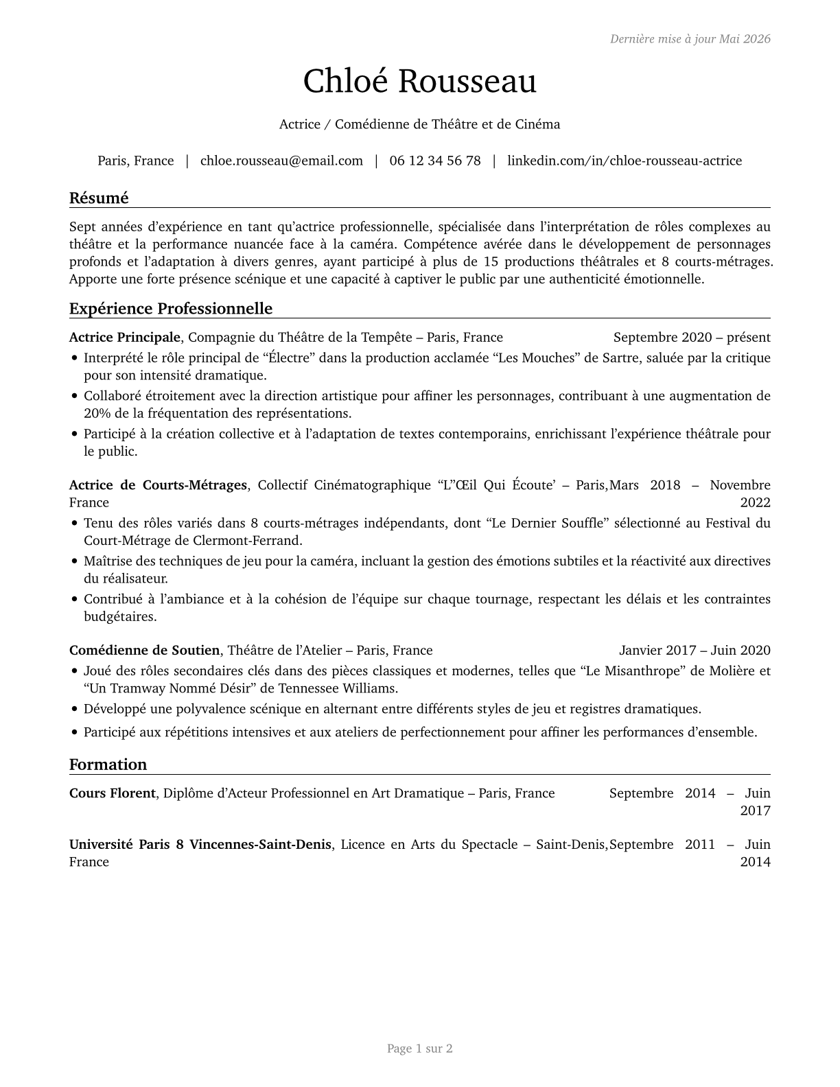 Actors CV in French — page 1