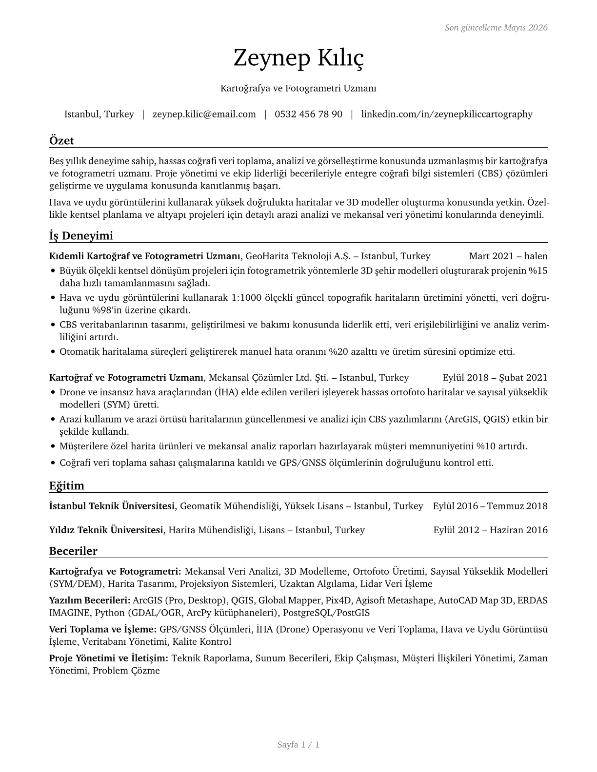 Cartographers and Photogrammetrists CV in Turkish — page 1