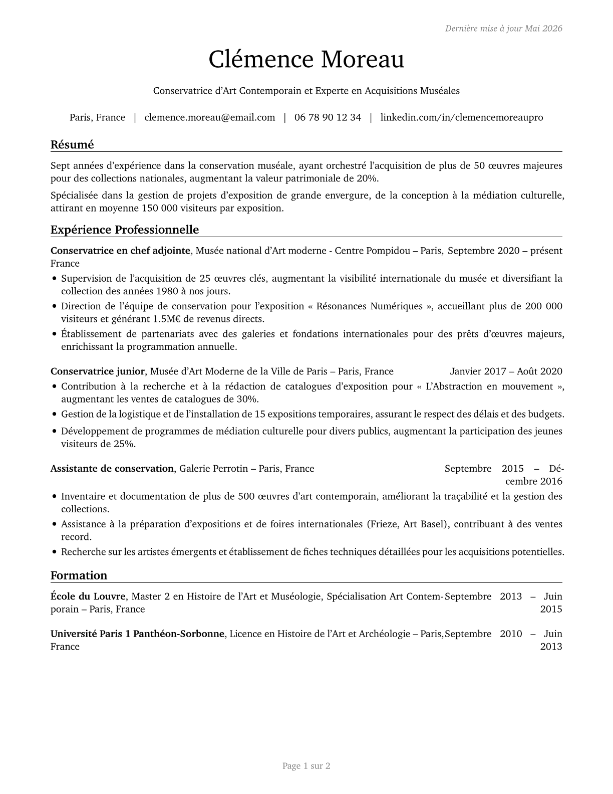 Curators CV in French — page 1