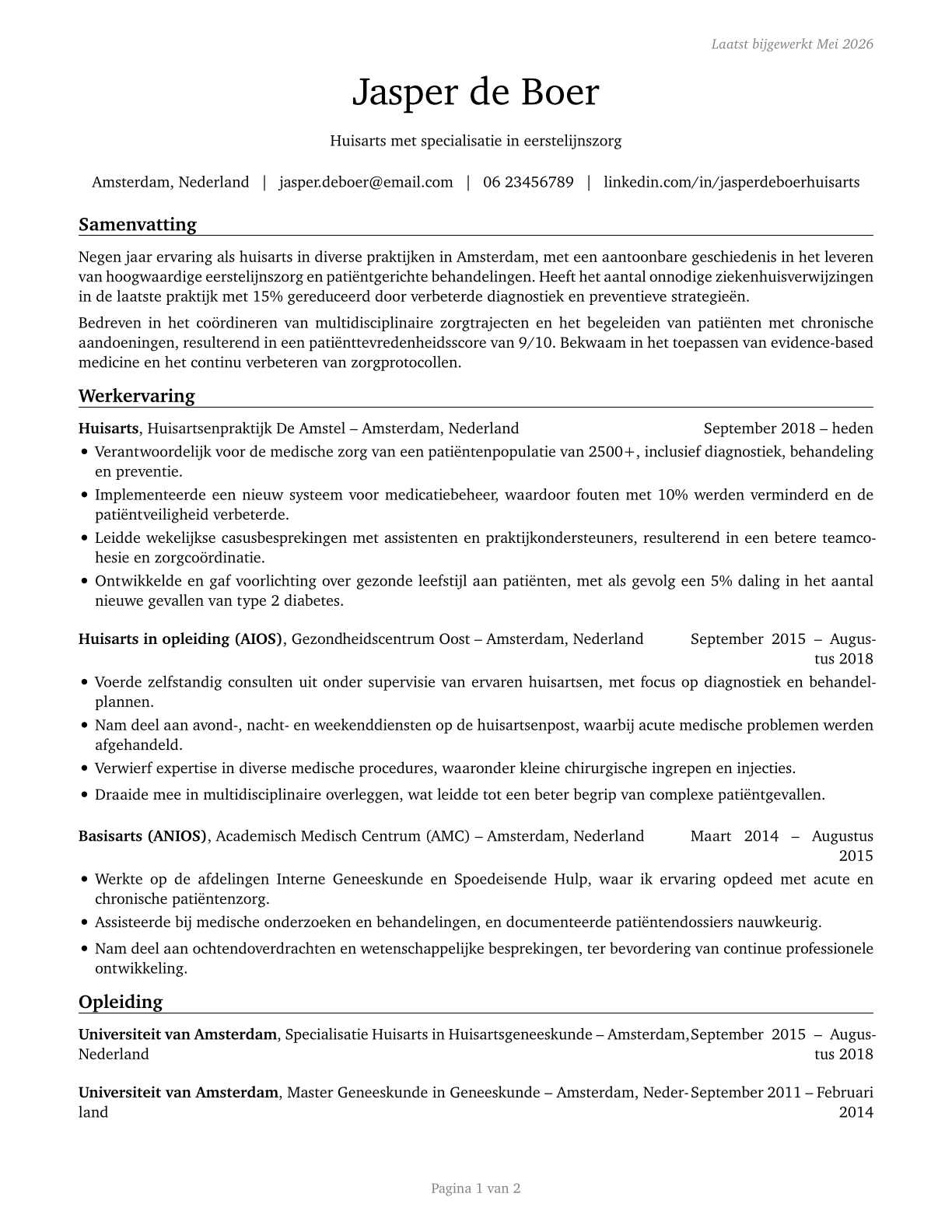 Family Medicine Physicians CV in Dutch — page 1