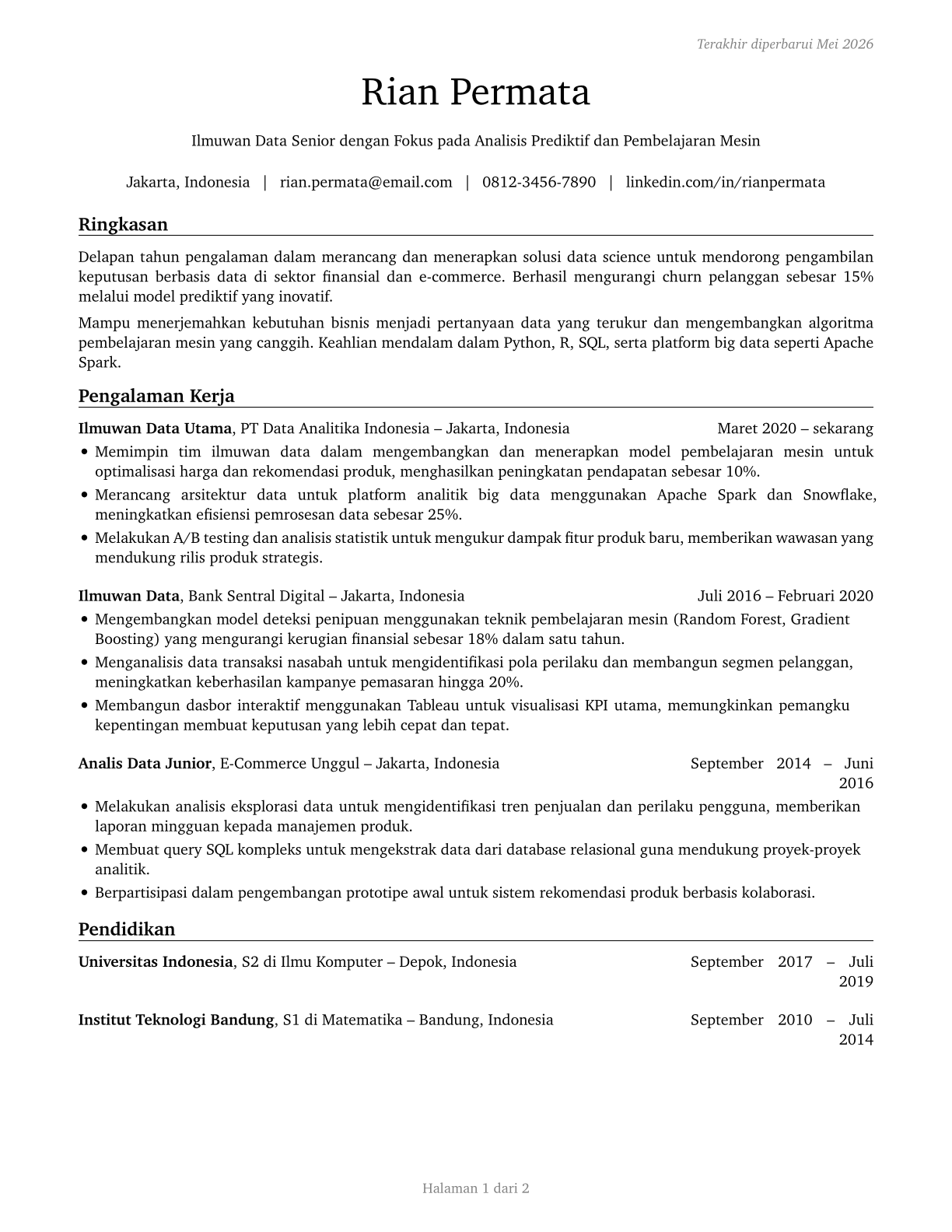Data Scientists CV in Indonesian — page 1