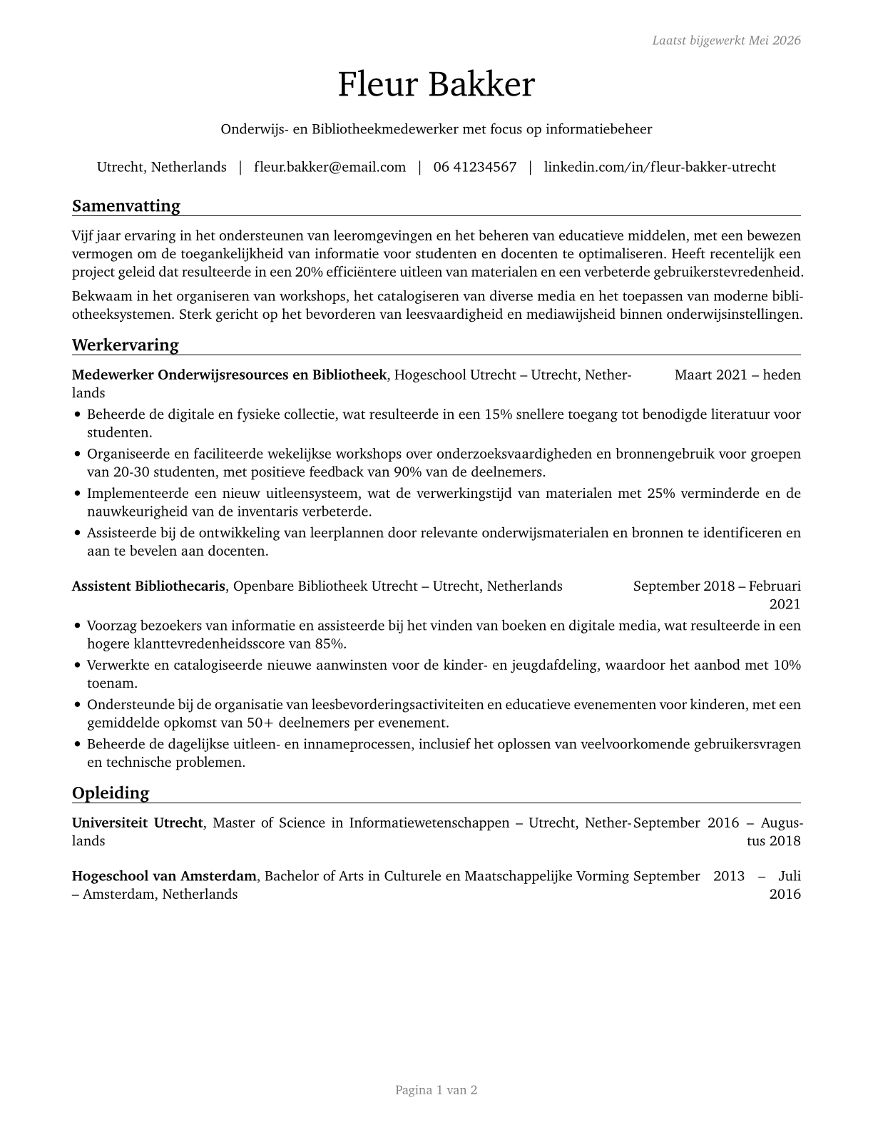 Educational Instruction and Library Workers, All Other CV in Dutch — page 1