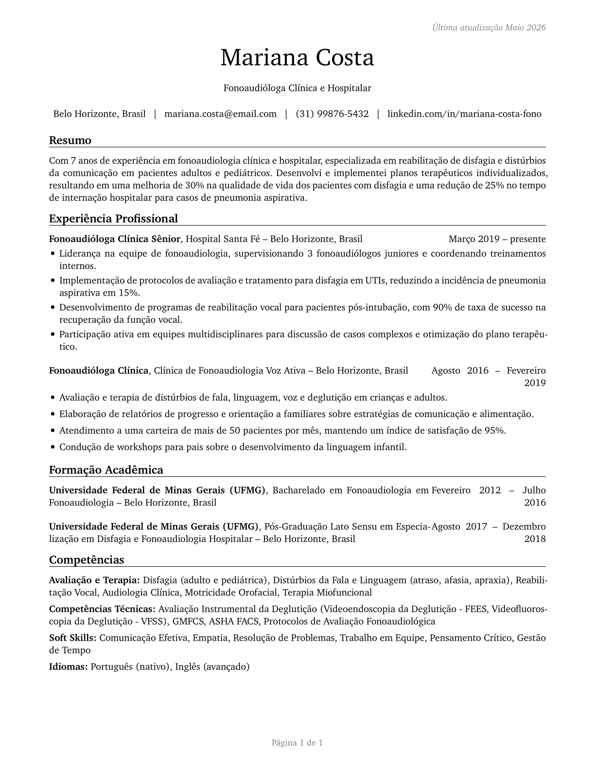 Speech-Language Pathologists CV in Portuguese — page 1
