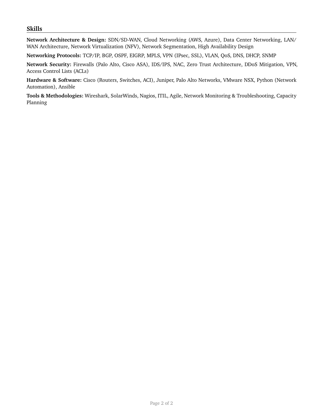 Computer Network Architects CV in English — page 2
