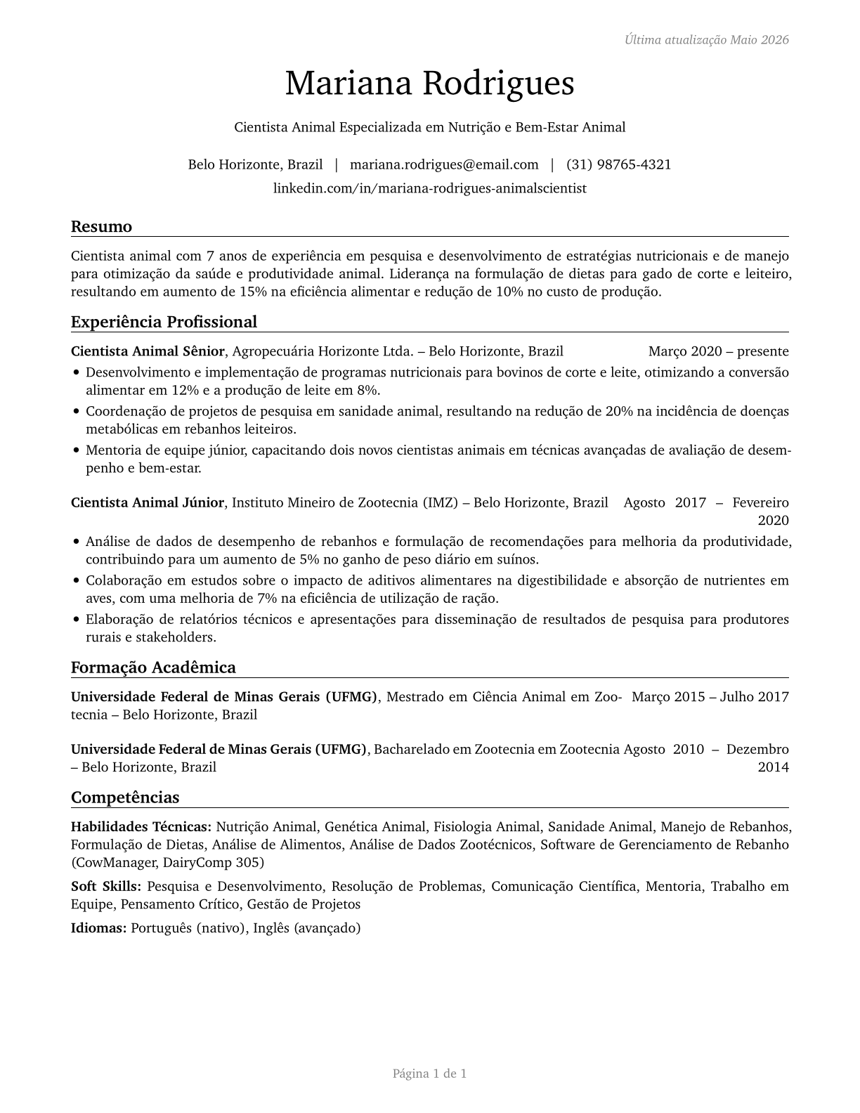 Animal Scientists CV in Portuguese — page 1