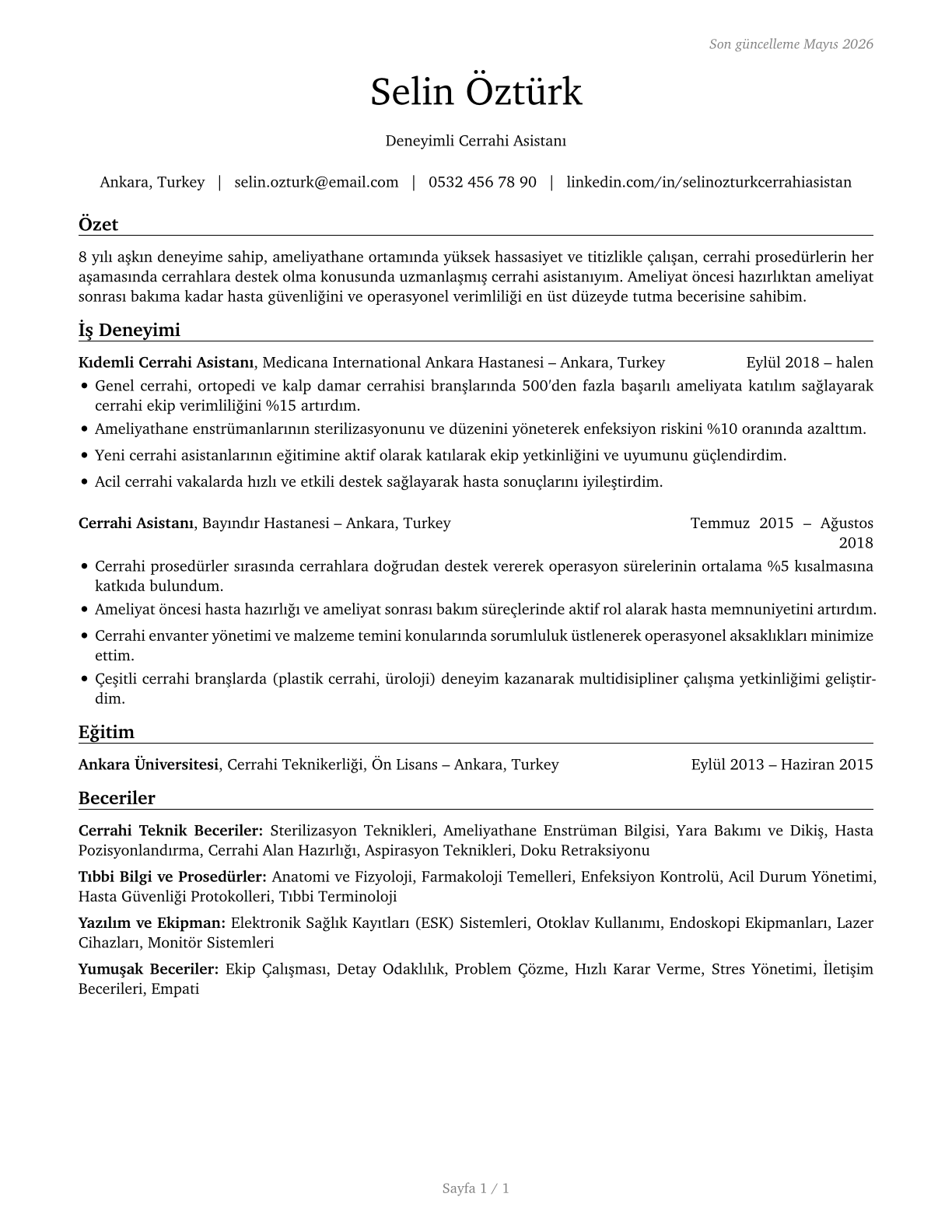 Surgical Assistants CV in Turkish — page 1