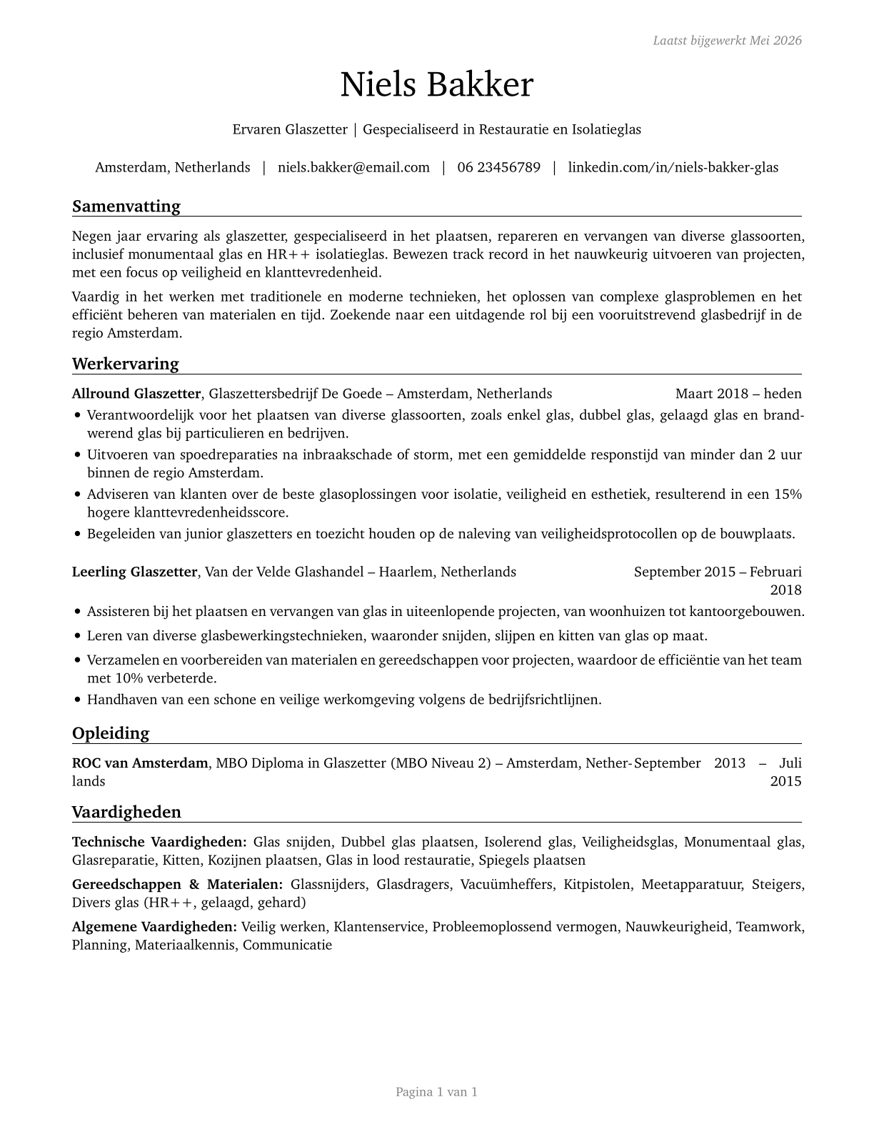 Glaziers CV in Dutch — page 1