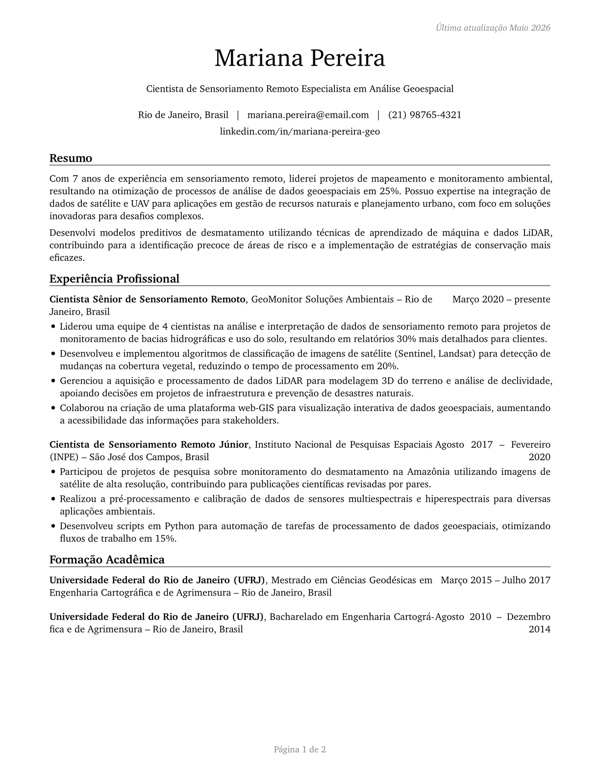Remote Sensing Scientists and Technologists CV in Portuguese — page 1