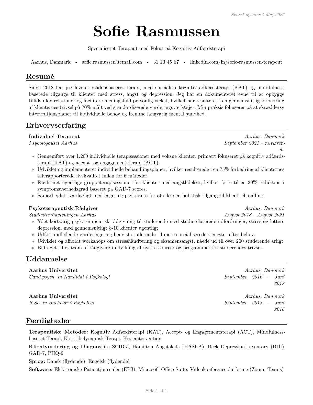 Therapists, All Other CV in Danish — page 1