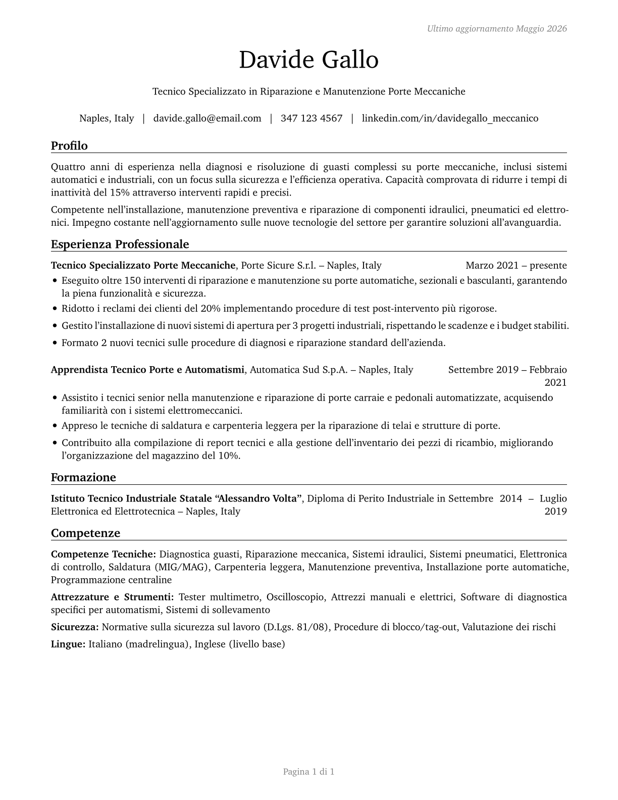 Mechanical Door Repairers CV in Italian — page 1