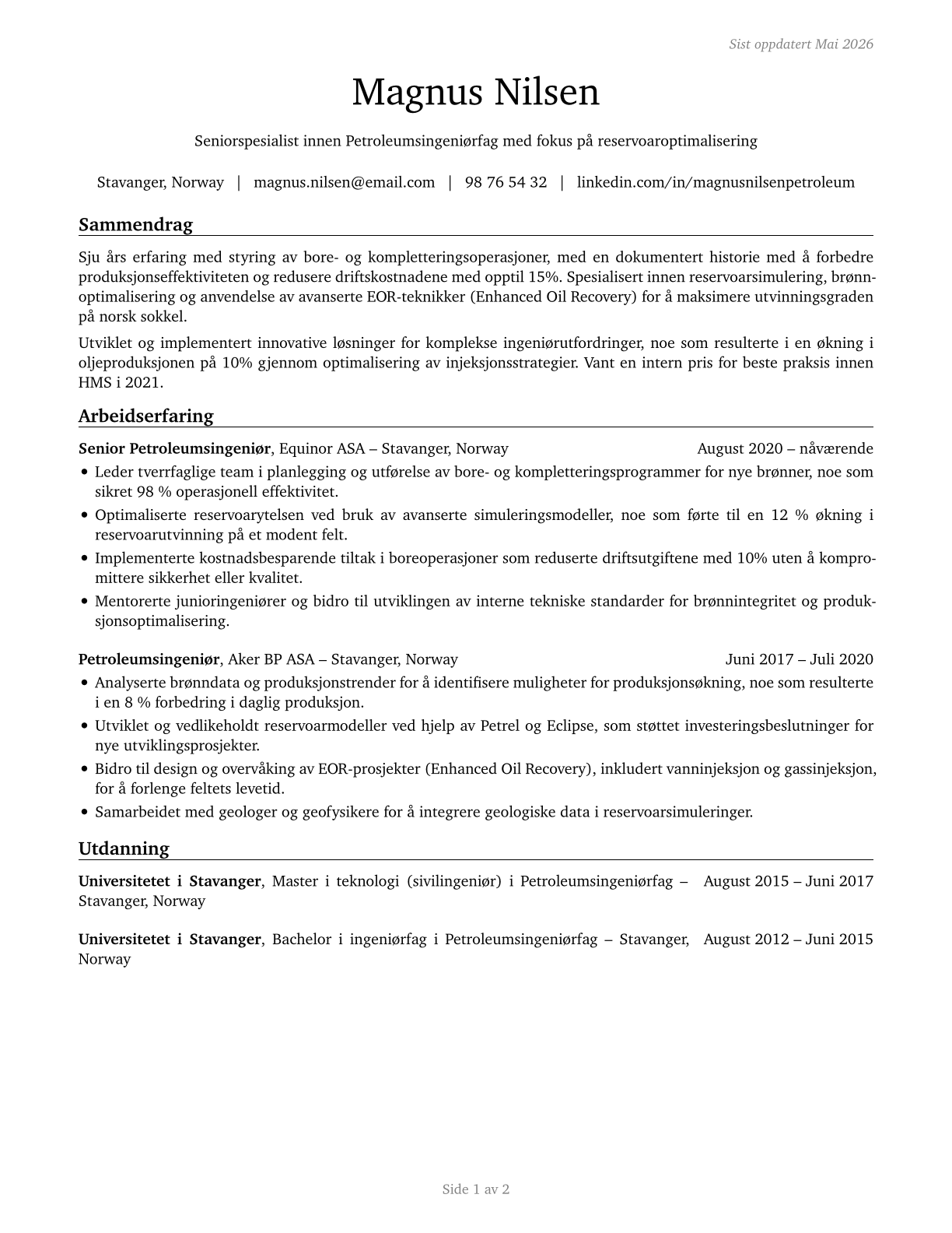 Petroleum Engineers CV in Norwegian_bokmal — page 1