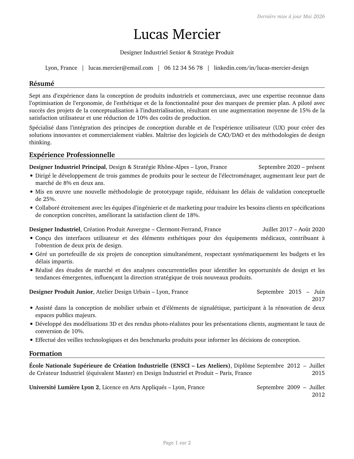 Commercial and Industrial Designers CV in French — page 1