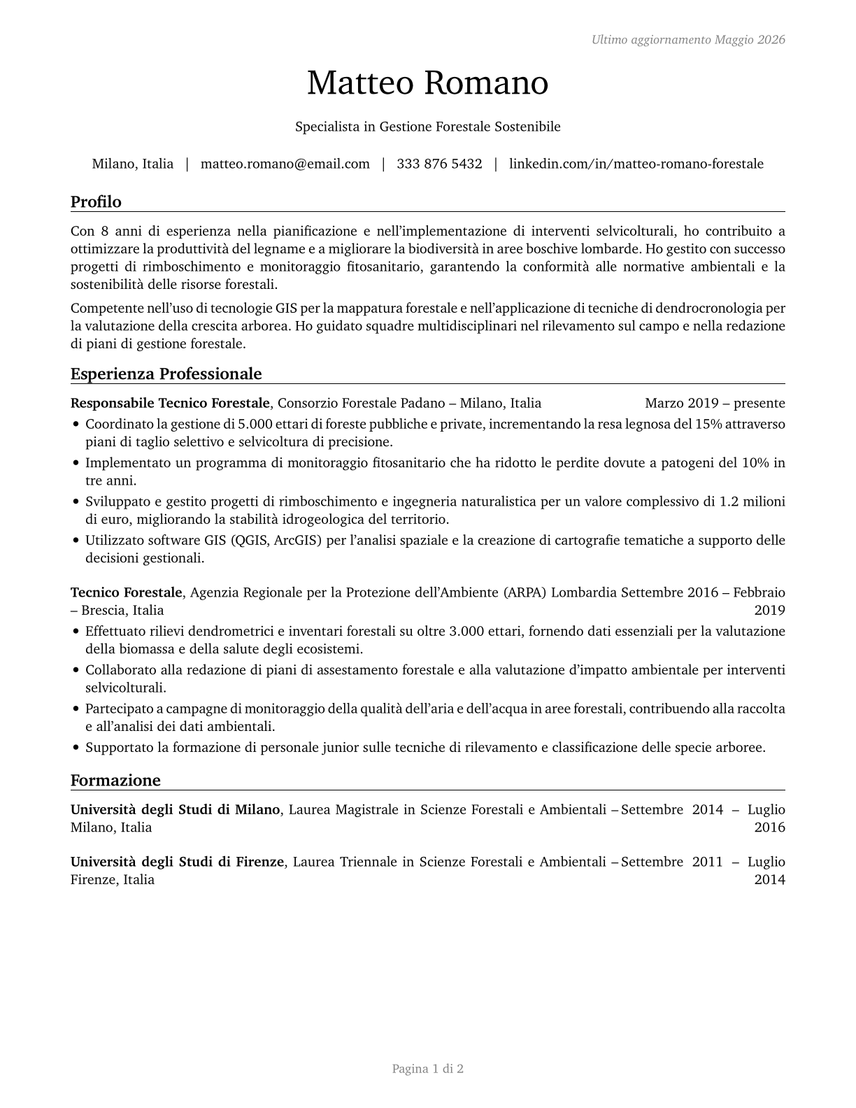 Foresters CV in Italian — page 1